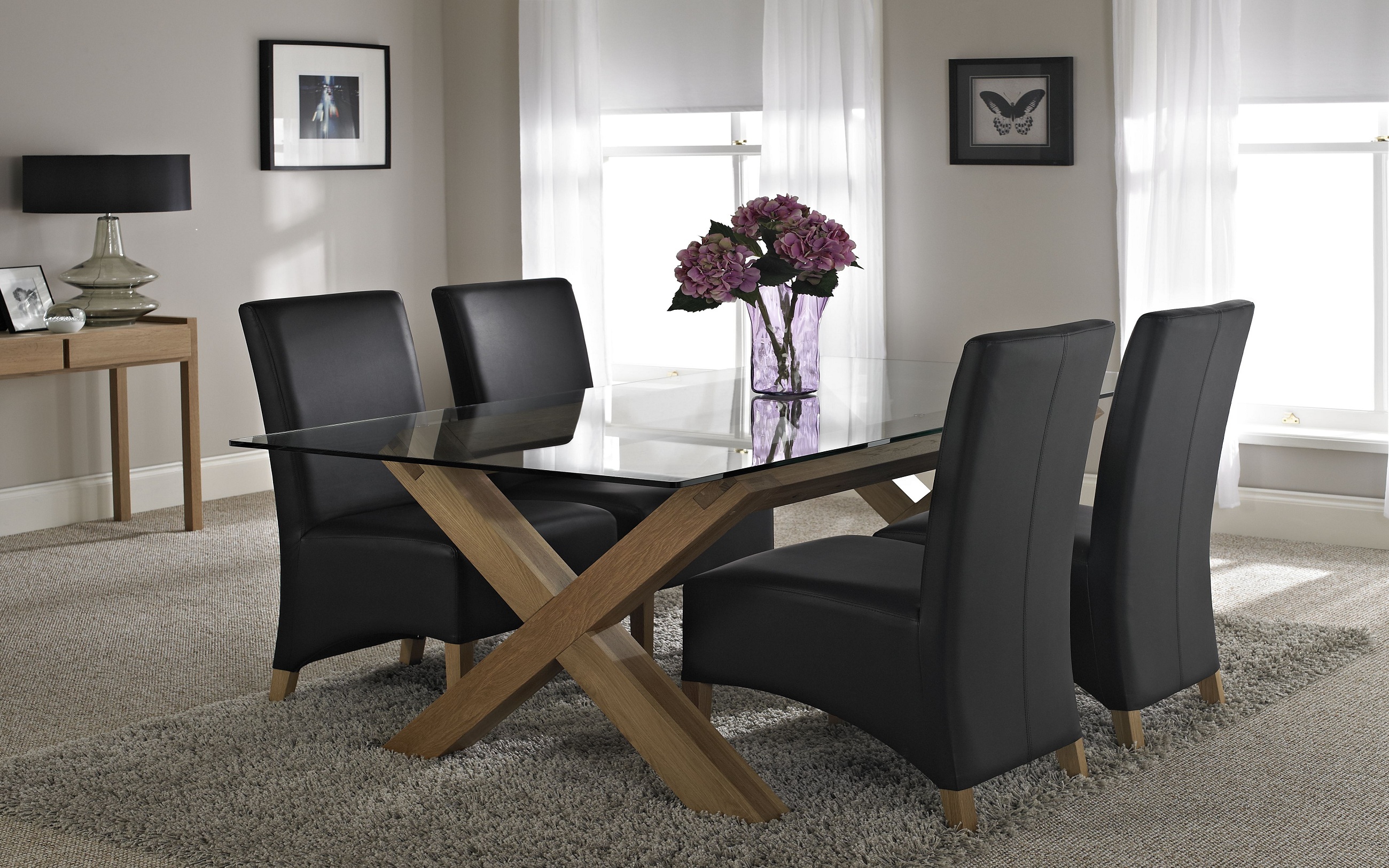 Dining Room Tables Dark Wood Glass Top